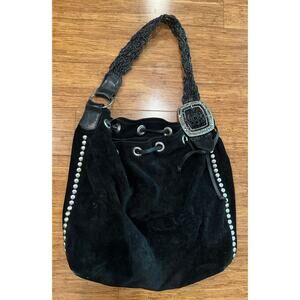 LEATHEROCK USA Black Suede Leather Hobo Shoulder Buckle Bag